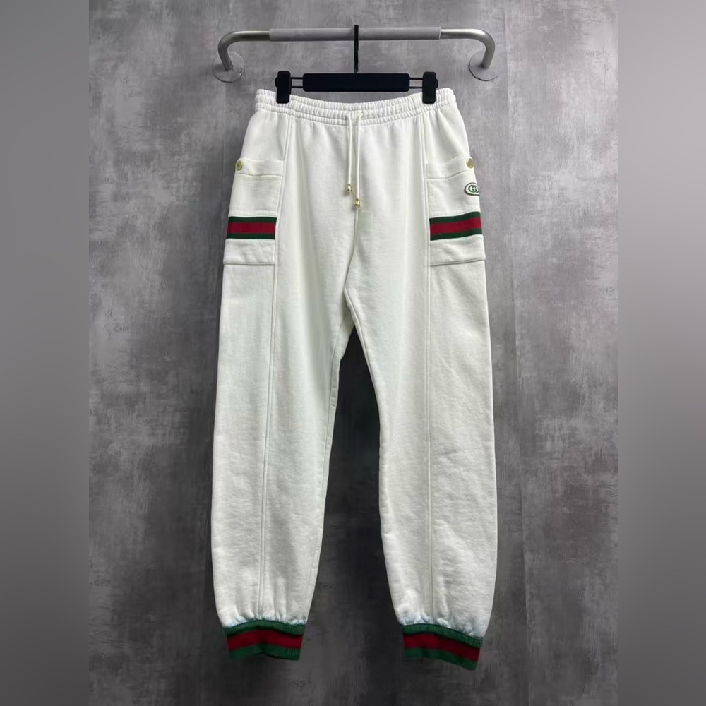 🚩steal Authentic Gucci White Joggers with Red and Green Accents